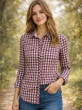 Fat Face Red Garnet Gingham Button Down Shirt Cotton Classic Fit S